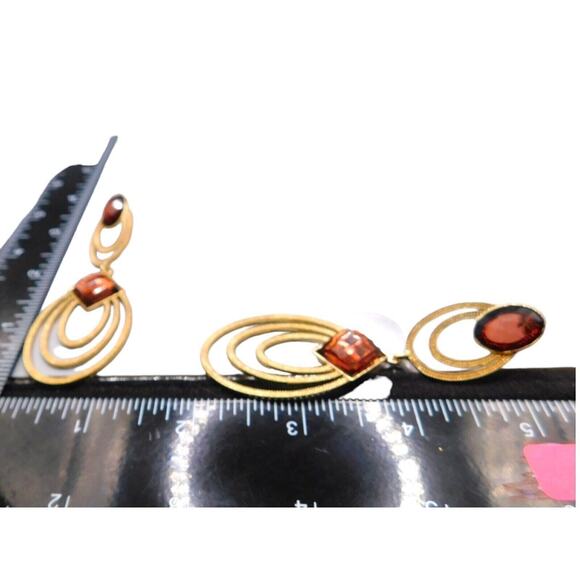 Modern Pierced Dangle Earrings Brown Beads Women Fashion Textured Gold Tone - Picture 5 of 10